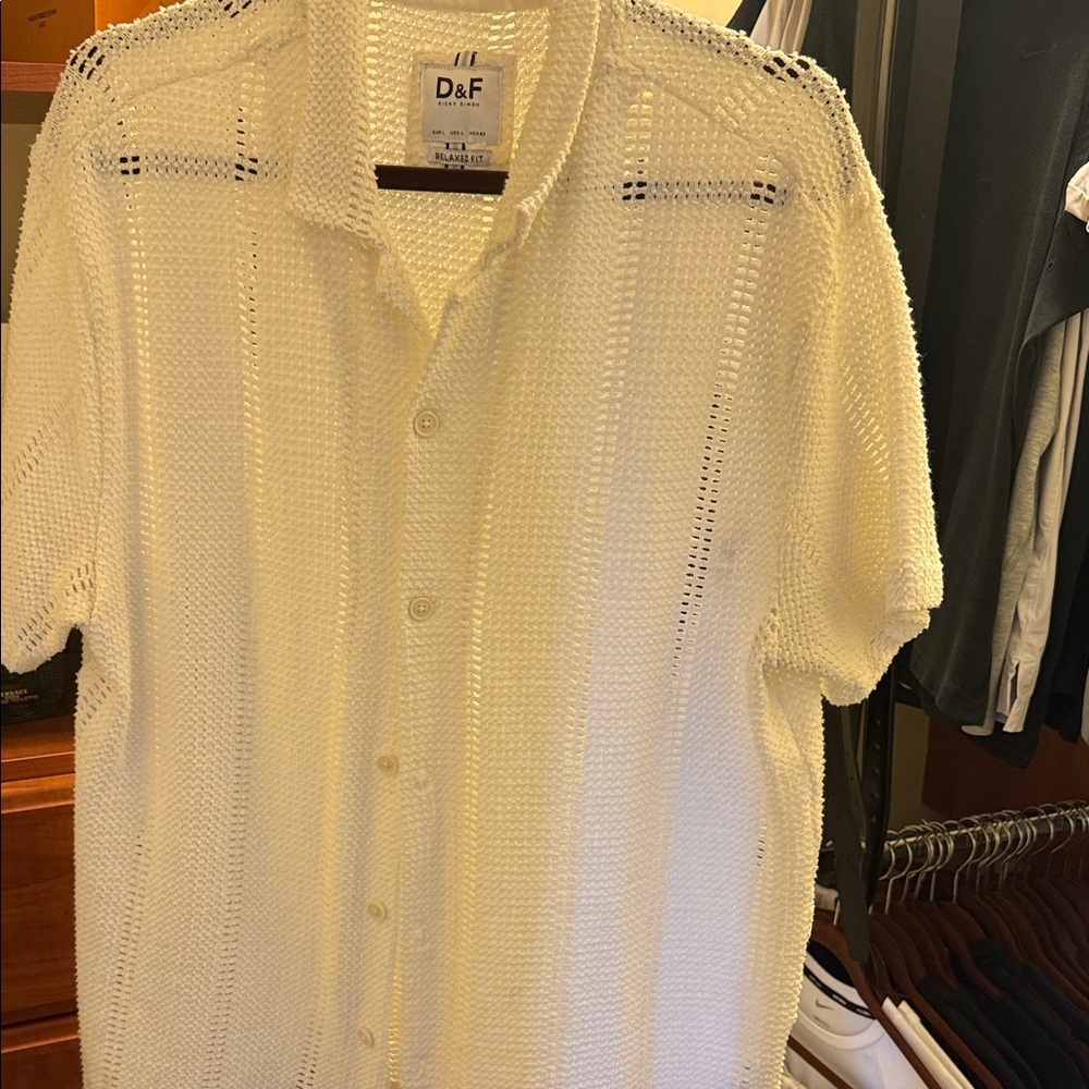 D&F Men's Cream Short Sleeve Button Down Shirt